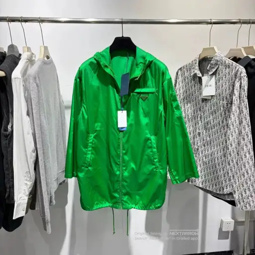 Prada Green Nylon Hooded Zip Jacket M