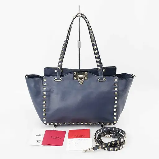 Valentino - Valentino Garavani Rockstud Navy Blue Leather Tote Shoulder Bag - Handbag