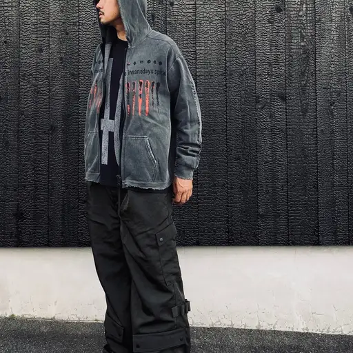 Bootleg Zip Up Hoodie With Damaged (ERROR S) #AGEDBLACK [M-P4-BG8]