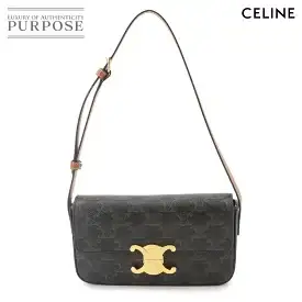【新品同様】 セリーヌ CELINE トリオンフ クロード ショルダー バッグ PVC レザー タン ブラック ブラウン ゴールド 金具 194142 Claude Shoulder Bag 【中古】