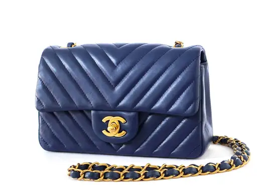 Chanel Mini Rectangular Chevron Blau