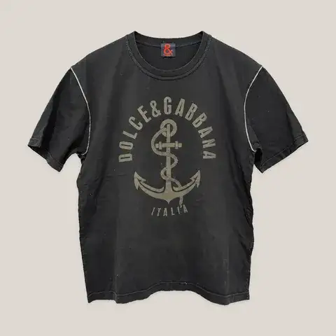 DOLCE & GABBANA CHARCOAL ANCHOR ITALIA GRAPHIC T-SHIRT MADE IN ITALY