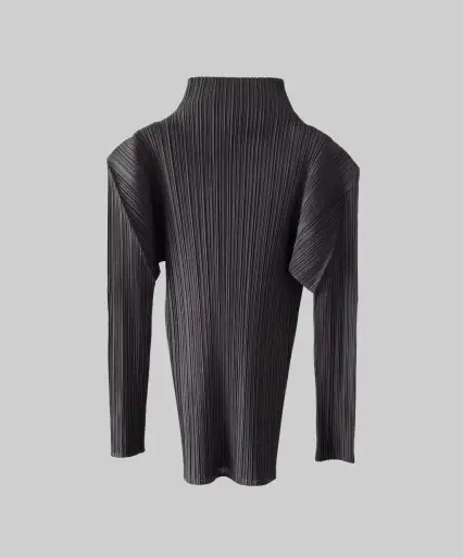 Pleats Please Classic Wide-Shoulder Long Sleeve Top