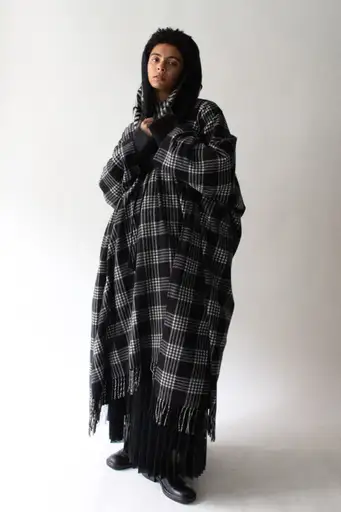 Gucci Fall 2003 Black and White Plaid Chasmere Blend Poncho