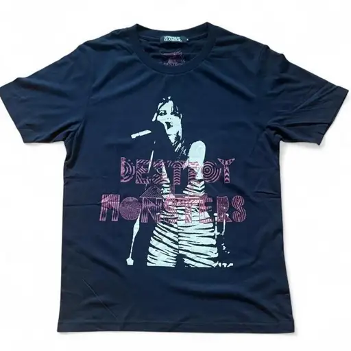 Hysteric Glamour Destroy All Monsters Tee with white graphic of a person with a microphone and the words 'DESTROY MONSTERS'
Size S

 #y2k #vintage #2000s Beauty Beast, KMRii, Nicole, Julius, Tornado Mart, SemanticDesign, BuffaloBobs, Jackrose, Lagust, In the Attic, Roen, Shellac, 5351, G.O.A, GOA, Yasuyuki Ishii, NoID, Hysteric Glamour, 14th Addiction, Civarize, Mastermind, Midas, Edwin, Red Pepper, Lolita, Heisei, VKei, Visual Kei, If Six Was Nine, Number (N)ine, Number Nine, Le Grande Bleu, LGB, napoleon jacket, archive, True Religion, Rock Revival, New Rock, mall brand, Ballhog style, Kapital, Japan, Japanese, raw denim, selvedge, Rick Owens, Carol Christian Poell, Dior Homme, Dior, Hedi Slimane, SLP, Ekam, Raf Simons, Enfants Riches Deprimes, bono jacket, avant garde, Balenciaga, Demna, #hystericglamour #wildparty