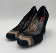Missoni x Target Black & Brown Barkwood Zig Zag Suede Heeled Pumps Shoes Sz 8