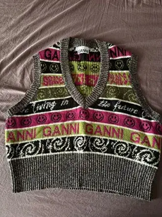 Ganni V Yaka Desenli Yelek