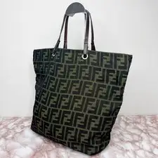 FENDI FF Monogram Tote Bag Canvas Brown Vintage Authentic From Japan