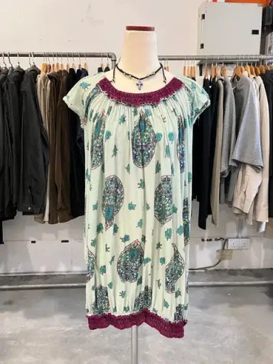 Sunao Kuwahara Green Paisley Maroon Cinched Mint Dress