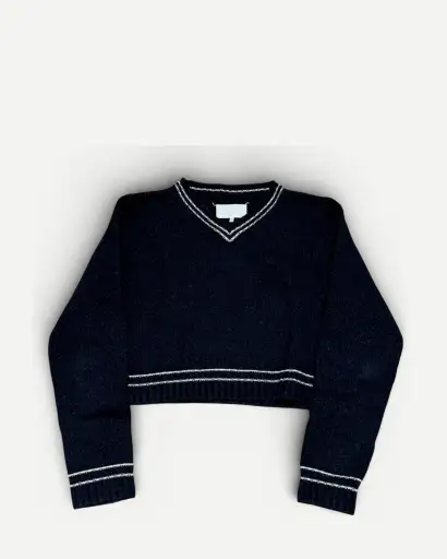 Maison Margiela SS20 Navy Metallic Varsity Cropped Knit Sweater