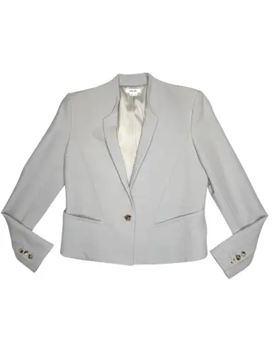 Vintage 2000s HELMUT LANG Grey Fitted Cropped Blazer Jacket with Shoulder Pads | Size S