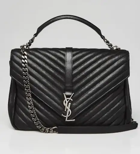 Yves Saint Laurent - Handbags Yves Saint Laurent Black Chevron Quilted Leather Monogram Large College Bag - Crossbody bag