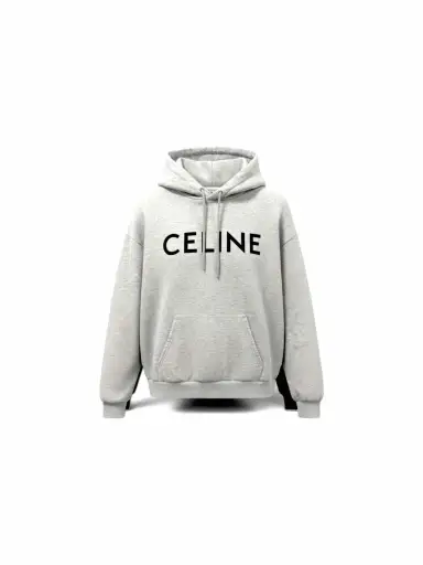 Celine XS Grey/Black Logo Oversized Drawstring Hoodie