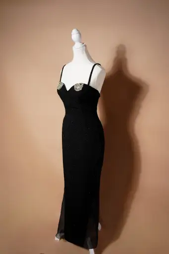 Christian Dior Boutique FW 1995 Runway Black Embellished Evening Gown (S)