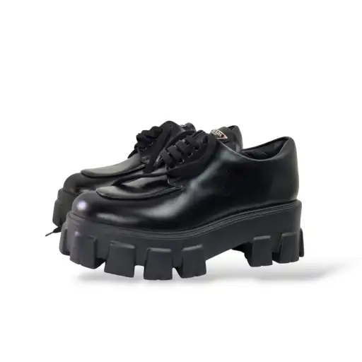 Black Monolith Patent Leather Platform Lace-Up Shoes