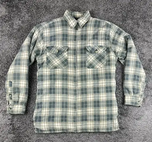 Vintage 90s SAAB USA M Green Plaid Quilted Flannel Jacket