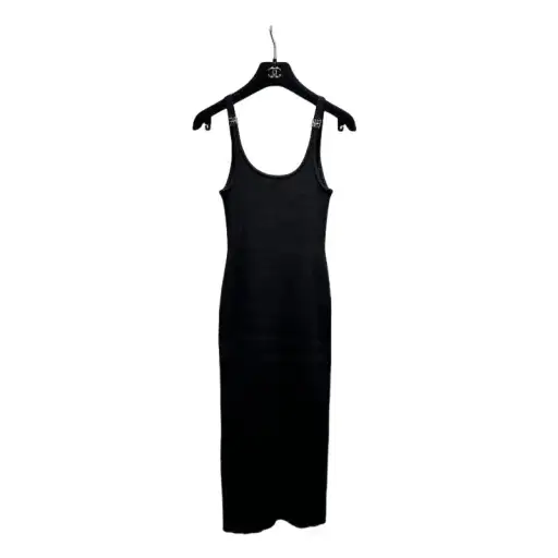 Miu Miu Ribbed Logo Strap Midi Dress Size 38