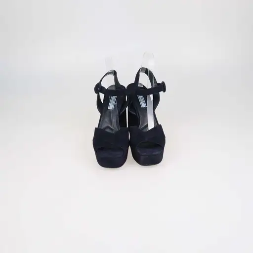 Prada Navy Blue Suede Ankle Strap Platform Sandals