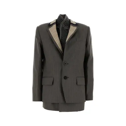 SACAI Gray Embroidered Wool Blazer New & Authentic (Women's
