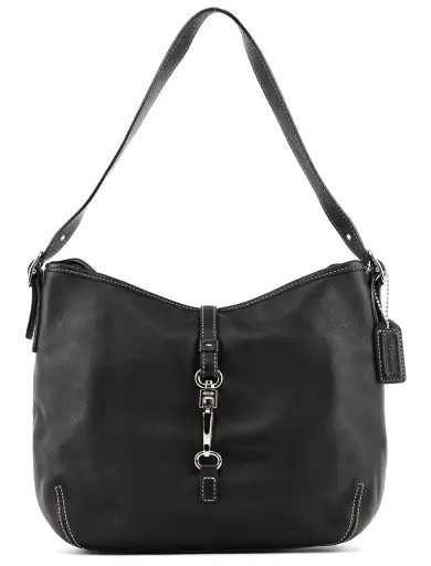9266 Black Leather Clip Hobo Shoulder Bag