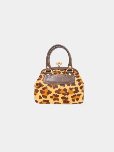 Celine 2000s Brown Beige Hair-On Hide Clasp Handbag