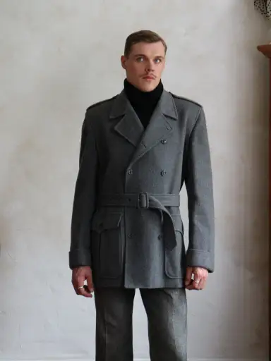 Yves Saint Laurent Men's 1980s Grey Wool belted peacoat