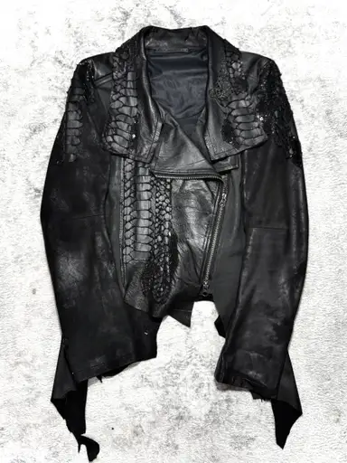 H.naoto Dark Red Rum - Reaper Cut Cowhide Leather Double Rider Jacket