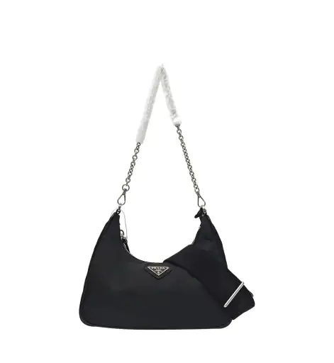 PRADA Re-Edition black nylon logo shoulder bag crossbody bag silver hardware sub