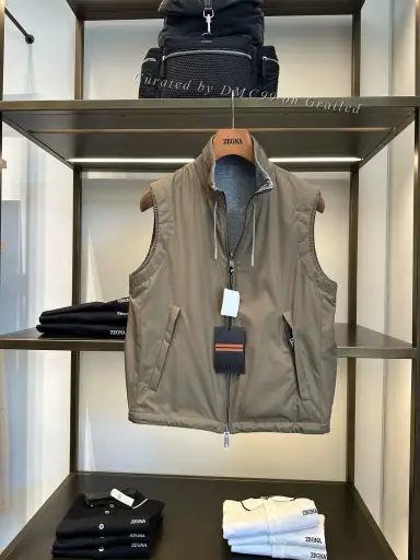 Zegna Olive Reversible Stand Collar Vest