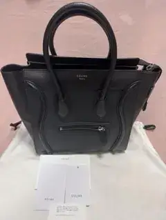 CELINE セリーヌ ラゲージ マイクロ ドラムドカーフスキン 黒 旧ロゴ