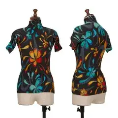 イッセイミヤケ フェットISSEY MIYAKE FETE アロハフラワープリントストレッチプリーツカットソー 黒オレンジターコイズ2