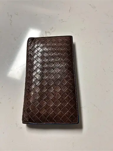 Bottega Veneta Intrecciato Woven Leather Continental Long Wallet Leather Blue &