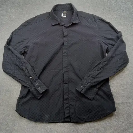 Just‎ Cavalli Mens 62 Black Textured Geometric Button Up Shirt Made In Italy