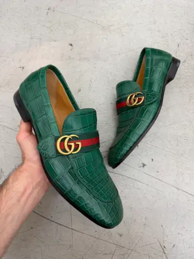 Gucci Green Signature Crocodile Leather Loafers