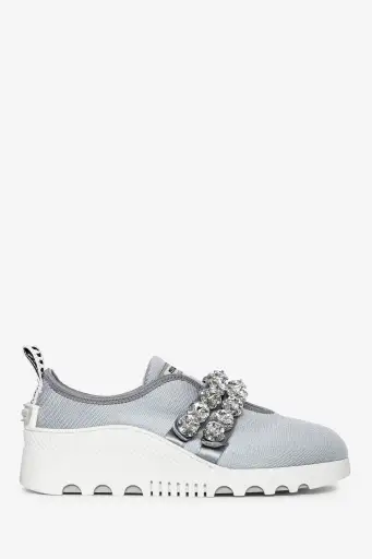 Miu Miu Grey Crystal Embellished Slip-On Sneakers Size 36.5