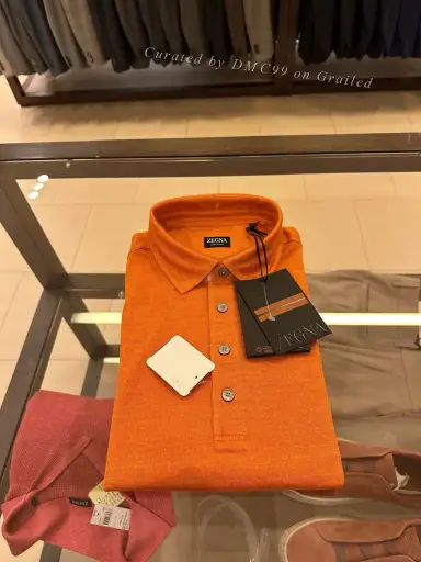Zegna Men's Orange Linen Polo Shirt