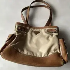 PRADA トートバッグ ナイロン レザー ベージュ