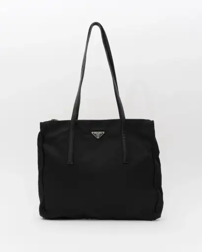 90s PRADA Black Tessuto Leather Trim Shoulder Bag