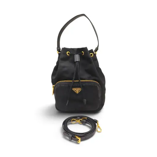 PRADA 2WAY Bag 1BH038 Black And Gold 42 Duet Re-Nylon bucket Rank B