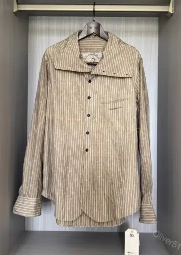 Ziggy Chen stripe‑jacquard drape‑collar shirt YYYY17/2610