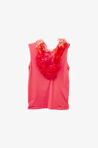 Comme des Garçons AD1999 rood/ roze asymmetrische top met ruffles
