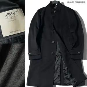 【最上級/SU MISURA】極上質感!!●アルマーニコレツィオーニ ARMANI COLLEZIONI スタンドカラー ブラックコート size46 M位 ブラック