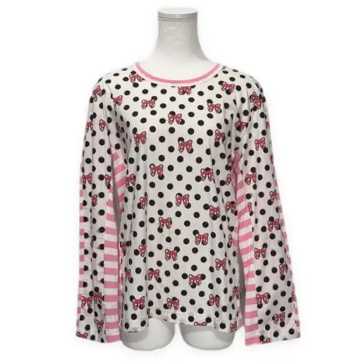 COMME des GARCONS GIRL 20AW ディズニーコラボドットボーダーデザイン切り替えカットソー 長袖 ミニー ギャルソン レディース