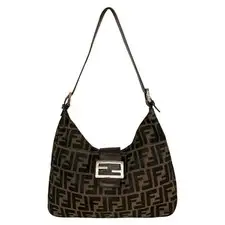 FENDI Zucca Logo Shoulder Bag Brown Canvas Leather Women Medium Used