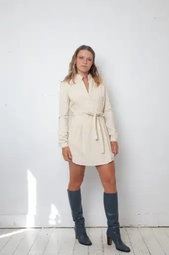 Veronique Branquinho FW 20002 cream corduroy shirt dress with belt