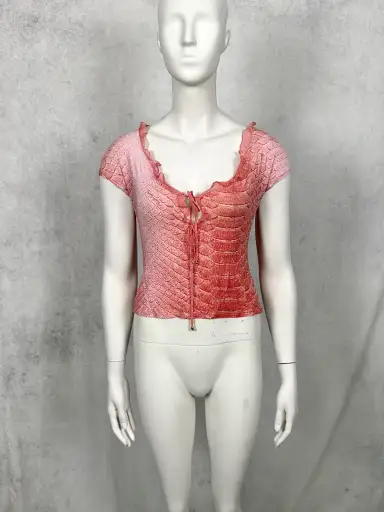 Roberto Cavalli 1990’s Ruffled Reptile Scale Print Lace Top