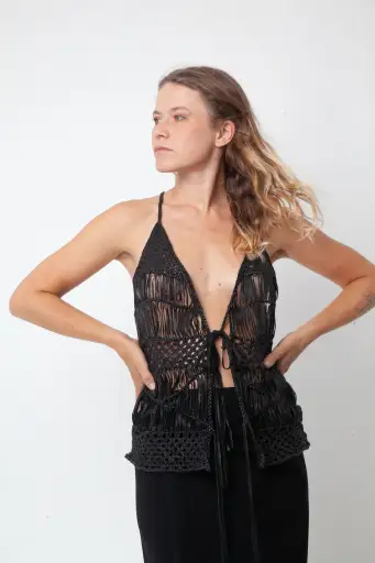 Sylvie Schimmel 2000's crocheted black leather top