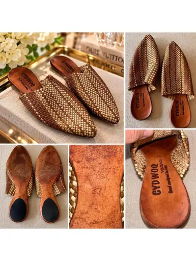 CYDWOQ Vintage Handmade Woven Leather Mules – Size 37