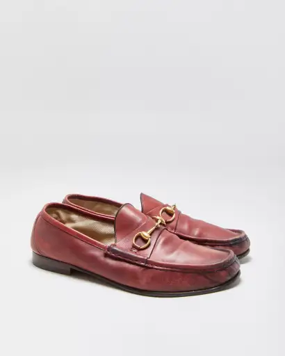 F/W 2024 Gucci 1953 Lugano Burgundy Calfskin Leather Horsebit Loafers  - UK9