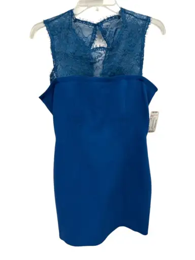 Emilio Pucci Size 10 Blue Wool Blend Sleeveless Floral Lace Back Zip Dress